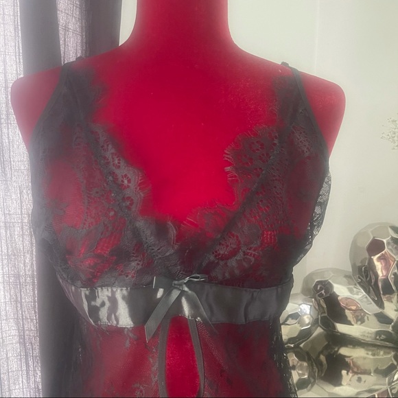 Sz 10/12 Black Lace Eyelash Babydoll & Panty Set - Picture 7 of 10